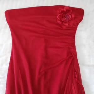 Red strapless dress